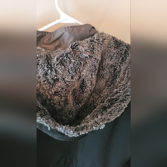 Womens large Liz Clairborne black winter coat jacket hooded with faux fur lining - Picture 10 of 11